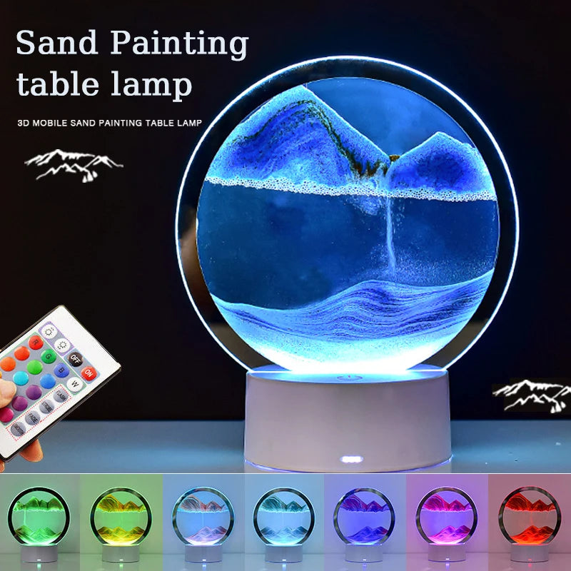 Moving Sand Art Picture Round Glass Deep Sea Sandscape Hourglass Quicksand  Craft Flowing Sand Painting Office Home Decor Gift 