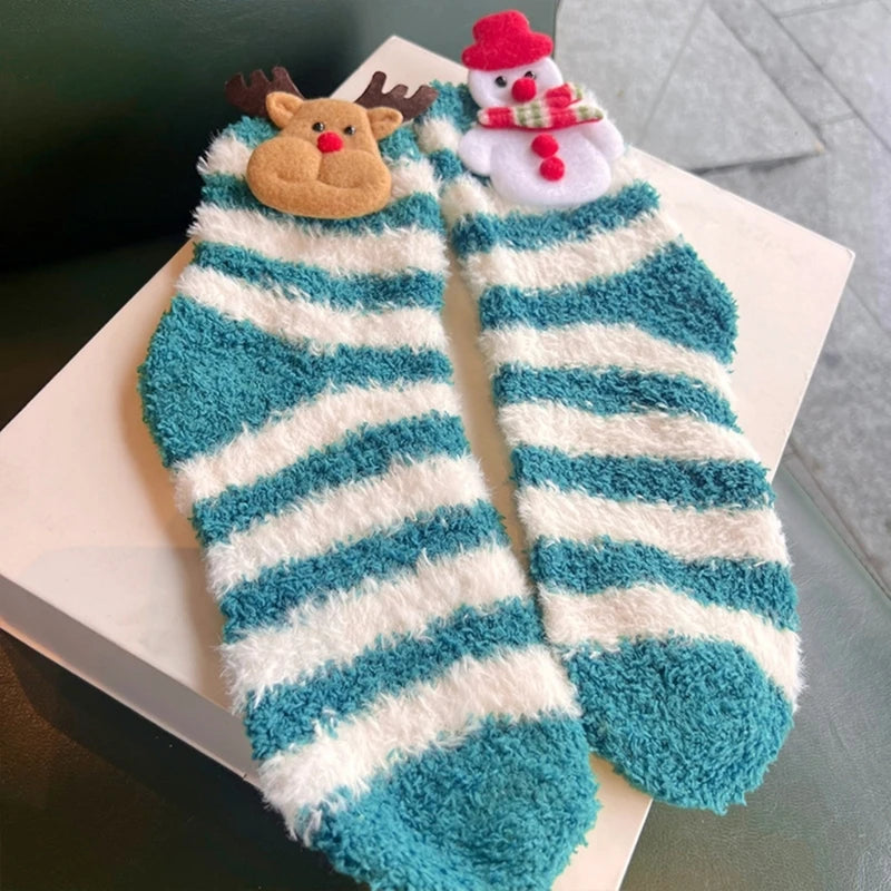 Christmas Fuzzy Socks For Women Soft Cozy Slipper Socks Warm Winter Sleep Plush Bed Cartoon Socks Dropshipping