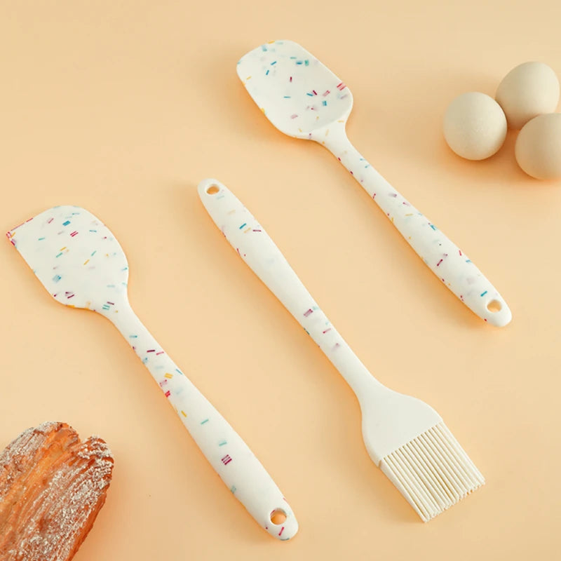 Creative Color Dot Silicone Kitchenware Long Handle Soup Spoon Colander Frying Spatula Egg Beater Household Baking Cooking Tools