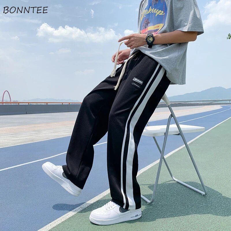 Sweatpants Men Summer Design Side Striped Baggy Trousers Student Cool Streetwear Hip Hop Teens Dynamic Mens Korean Stylish Daily