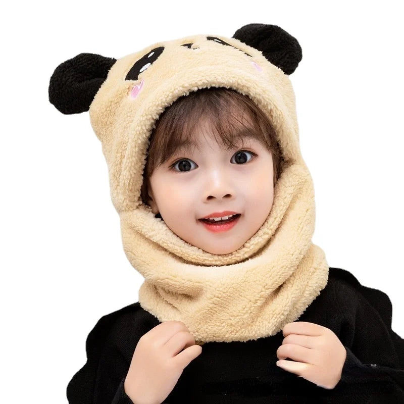 Cartoon Hat for Girls Boys Scarf Thicken Cap Winter Hat for Kids Newborn Baby Stuff Children Hat Plus Fleece Kids Caps 1-18Years