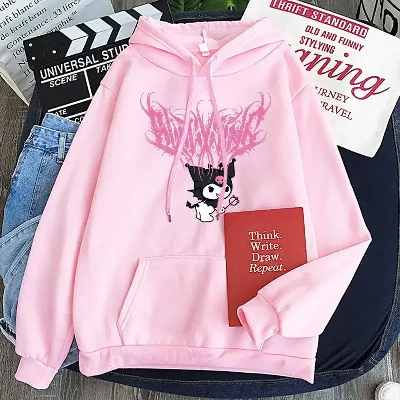 Kawaii Kuromi Series Kulomi Printed Hoodie Anime Autumn Sweater New Loose Clothes Korean Version Harajuku Student Sweatshirt