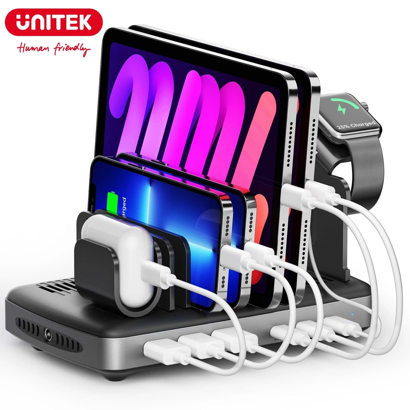 Unitek USB C Charging Station 120W Fast Charging Stand with Type-C PD 60W 6 Ports Charging Dock for iPhone iPad Airpods MacBook