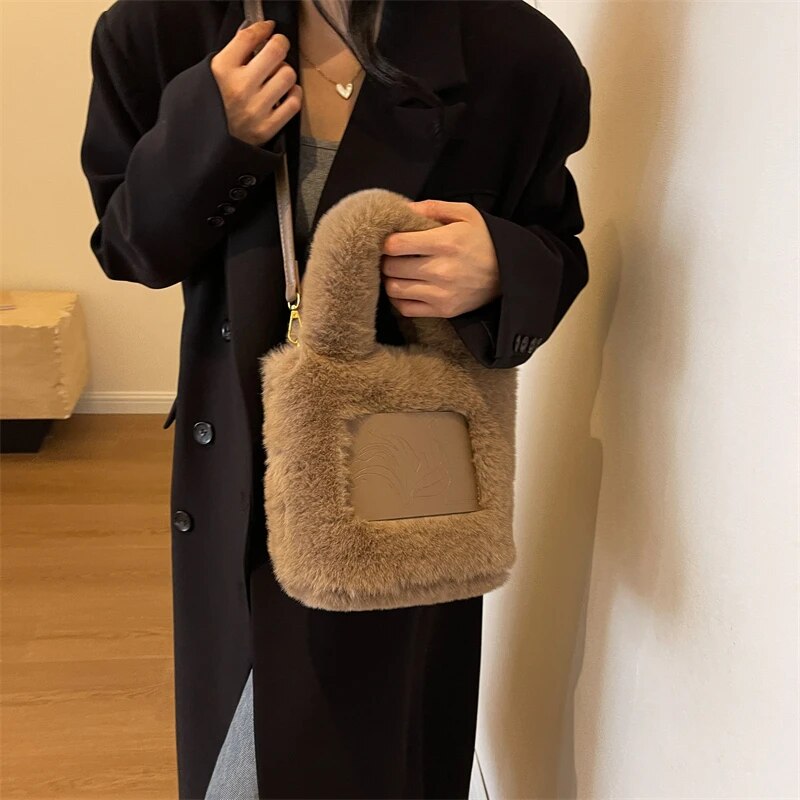 Winter New Fashion Cute Furry Women Girl Handbag Tote Satchel Shoulder Bag Lady Female Party Purse Wallet Underarm Crossbody Bag