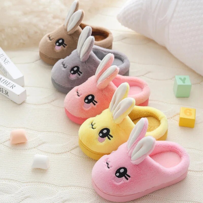 Baby Girls Cotton Slippers 2023 New Winter Children's Cute Rabbit Plush Slippers Boys Home Indoor Shoes Furry Kids Slippers