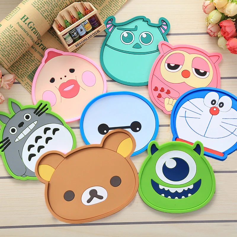 Color Cute Coaster Cartoon Silicone Dining Table Placemat Kitchen Accessories Mat Cup Bar Mug Cartoon Animal Drink Pads