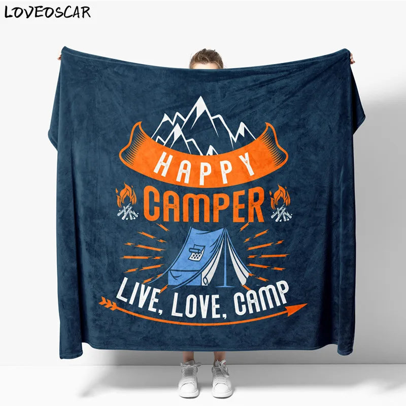 Modern Love Happy Camper Navy Hairy Winter Bed Covers Tapestry Anime Plush Summer Blanket Home Textile One Direction Living Room