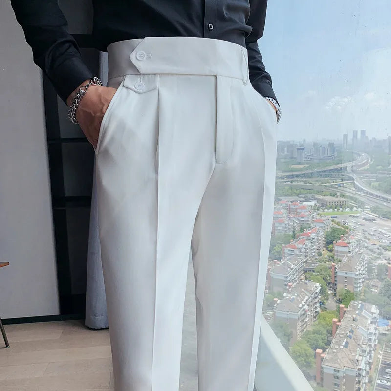 British Dress Pants For Men Clothing 2023 Fashion High Waist Men's Pants Elegant Business Formal Wear Men Trousers High Quality