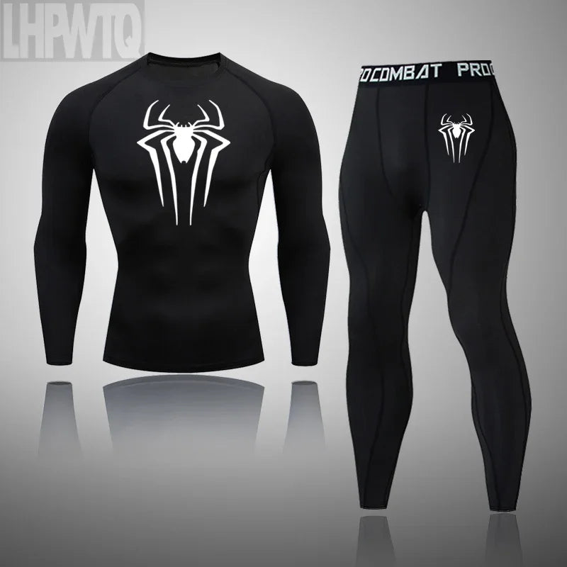 Men's Spider Print Compression Sportswear Legging Tights T-Shirt Men's Clothes Brand Thermal Underwear Men's Running Clothes