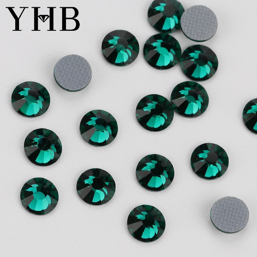 YHB High Quality Green Color Flatback Hotfix Rhinestones For Shoes Bags Fabric Garment Decoration DiY Jewelry Accessories