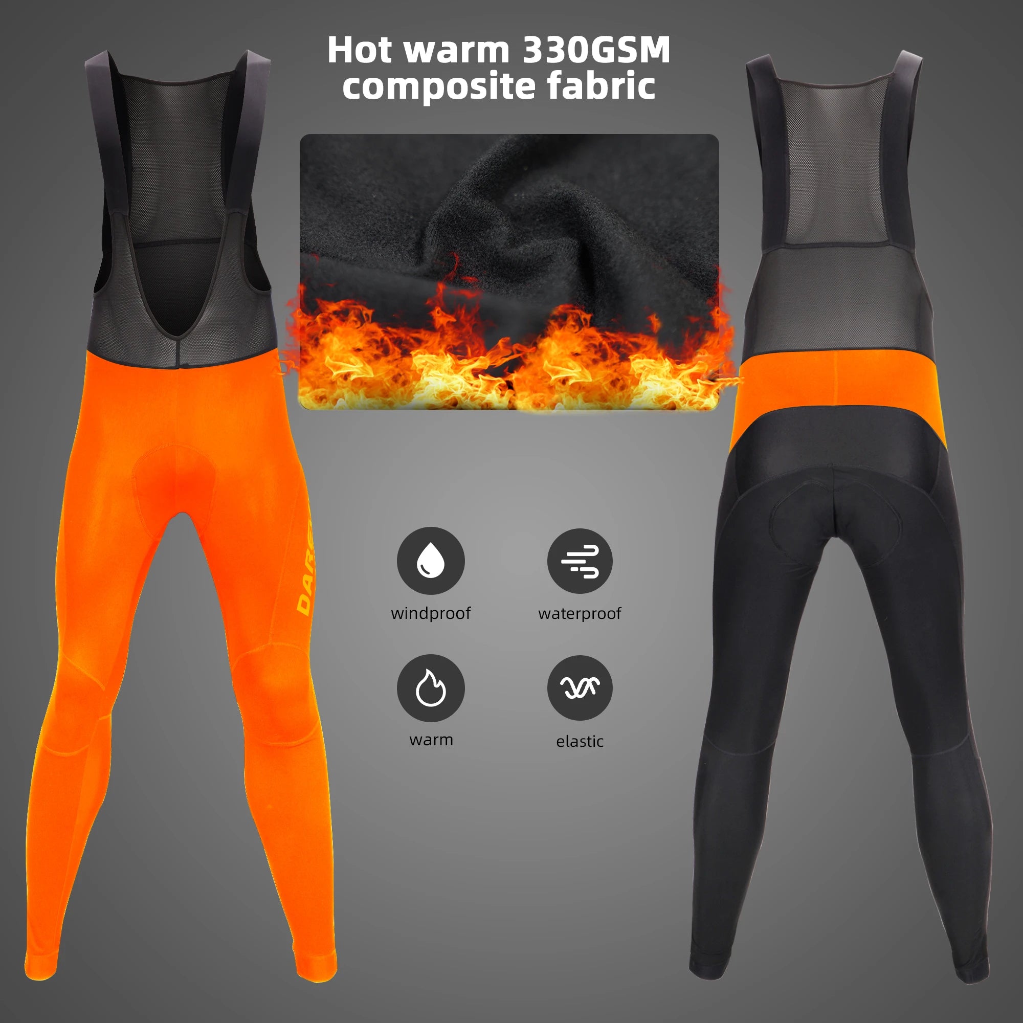 DAREVIE Cycling Bib Tights Winter Waterproof Windproof Thermal Fleece Gel Pad Cycling Bib Pants Hot Warm Up Bike Trousers Men