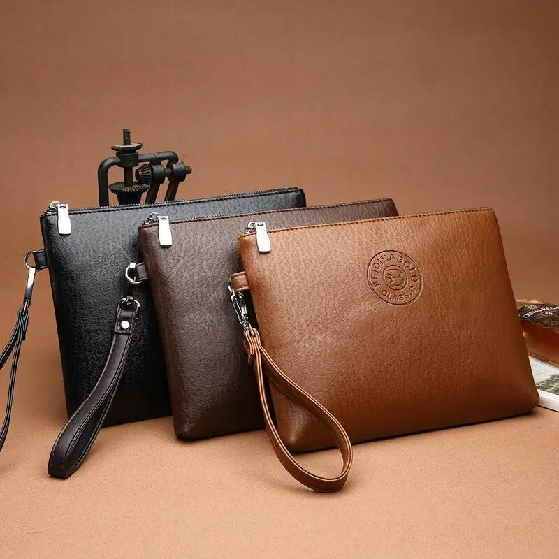 New Business Style Men's Clutch Large Wallet Soft PU Leather Male Wristlet Pack Bag Elegant Leisure Stylish Hand Bags Man Pouch