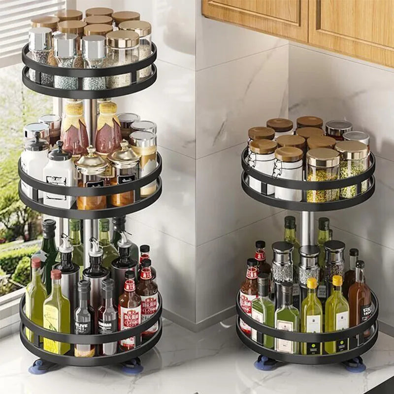 360°Rotation Spice Rack Organizer Non-Skid Carbon Steel Storage Tray For Seasonings And Spices Jar Cans For Kitchen Accessories