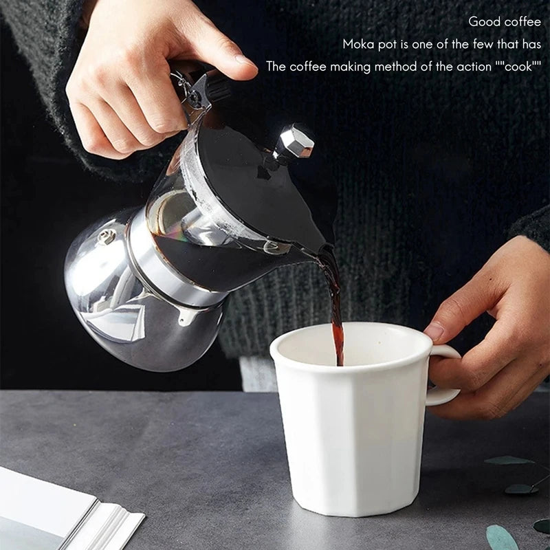 4/6 Cups Mocha Induction Stovetop Espresso Maker Transparent Espresso Moka Pot Machine Apply for Induction Cooker Gas Heating