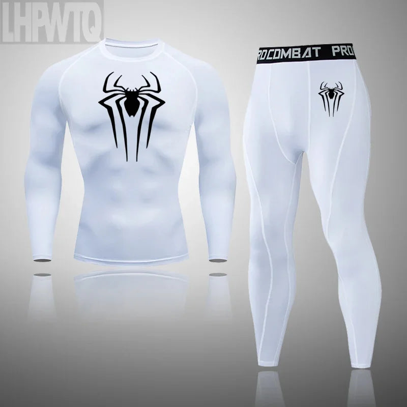 Men's Spider Print Compression Sportswear Legging Tights T-Shirt Men's Clothes Brand Thermal Underwear Men's Running Clothes