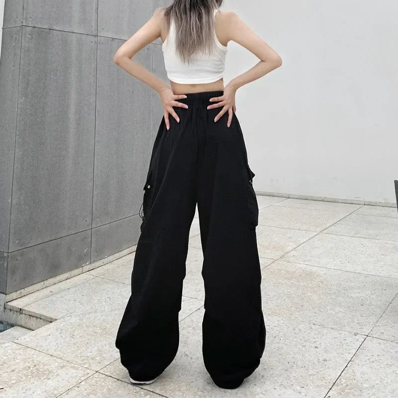 Solid Casual Baggy Cargo Pants For Women 2023 Fashion Vintage Women's High Waist Wide Pants Youthful Female Trousers Streetwear