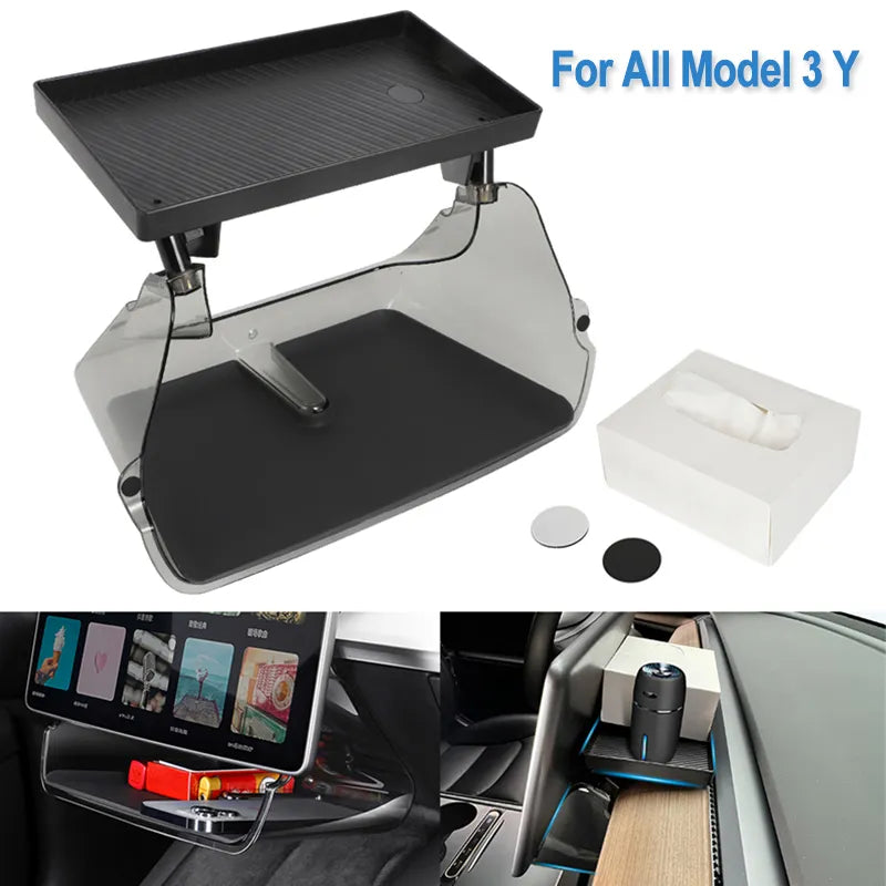 For Tesla Model 3 Y Center Console Organizer Tray Magnetic Under Screen Storage Box Dashboard Organizer Tissue Holder Glovebox