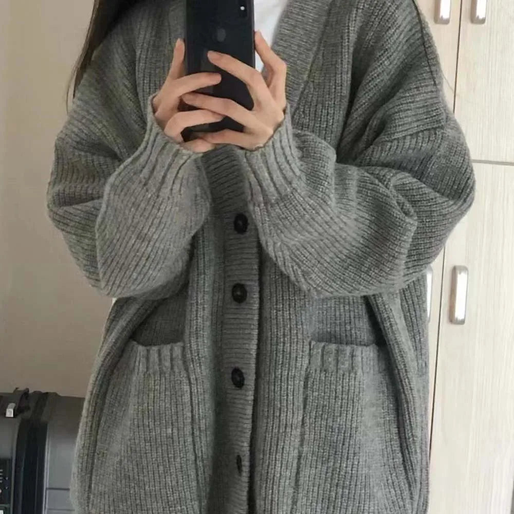 Women Button Pocket Loose Cardigan Coats Autumn Lady Korea Student Button Knitwear Sweaters PUMY-01