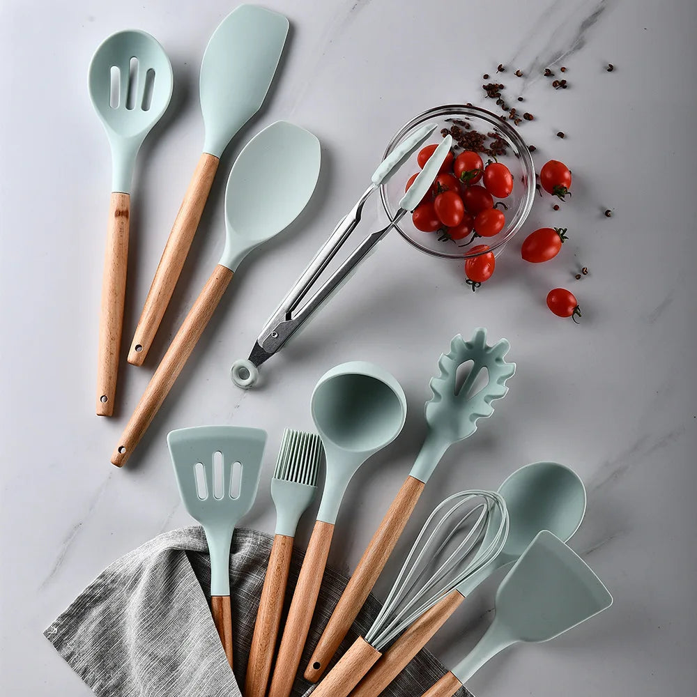 Heat Resistant Silicone Kitchenware Cooking Utensils Set Kitchen Non-Stick Cooking Utensils Baking Tools With Storage Box Tools