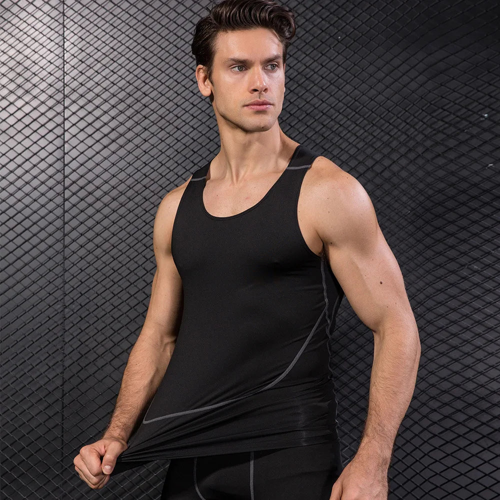 Men Black Sport Skinny Vest Tight Tank Base Layer Sleeveless White T-Shirt Top Singlet Sweatshirt Athletics Sportwear Activewear