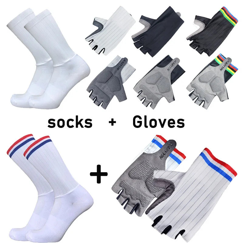 New Aero Bike Team Cycling Gloves and Socks Combined Men Women Bike Gloves Socks Non-slip Calcetines Ciclismo Guantes Ciclismo