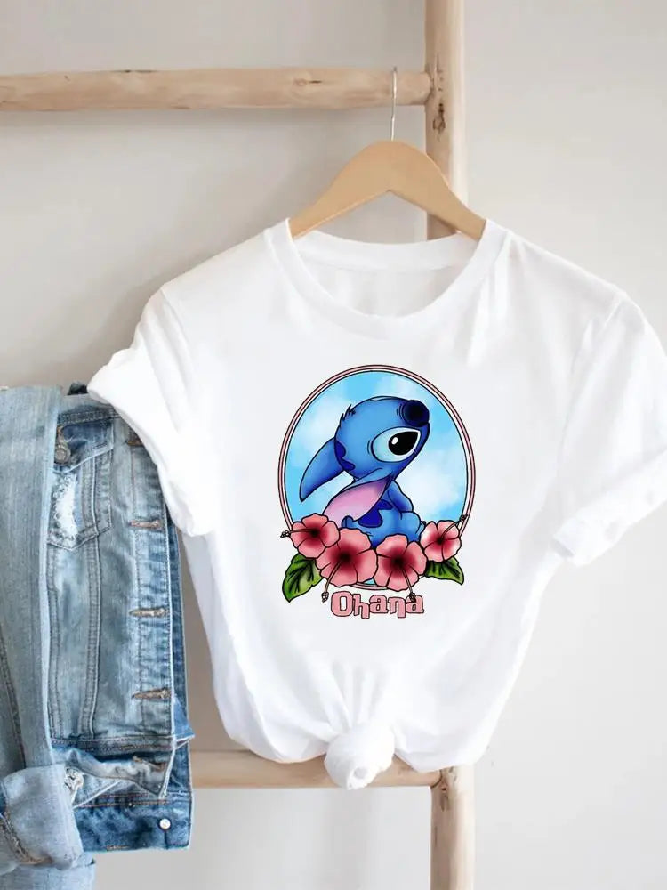 Disney Clothes Tee Stitch 90s Sweet Cute Lovely Top Clothing Women Female Printed Fashion Lady Cartoon Casual Graphic T-shirts