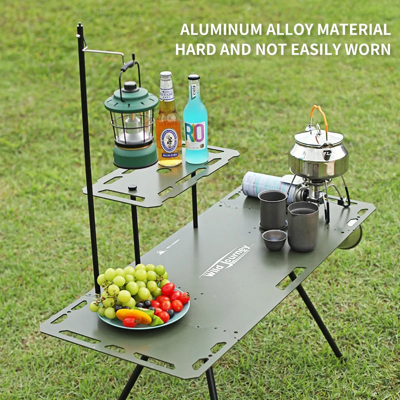 WILD JOURNEY OUTDOOR TACTICAL TABLE CAMPING MULTIFUNCTIONAL EXPANSION FOLDING TABLE PORTABLE MILITARY STYLE ALUMINUM ALLOY LIGHT