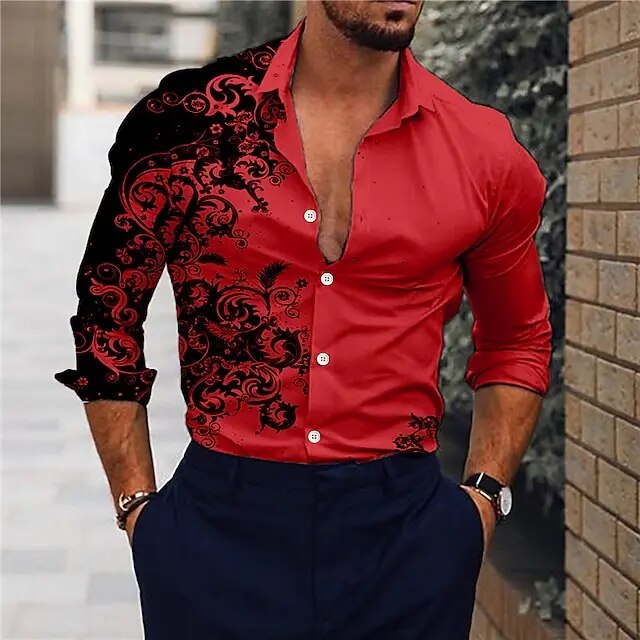 Autumn Floral Men's Long Sleeve Shirts Trend Ethnic Style Men's Clothing Fashion Personality Casual Shirt Men's Long Sleeve Tops