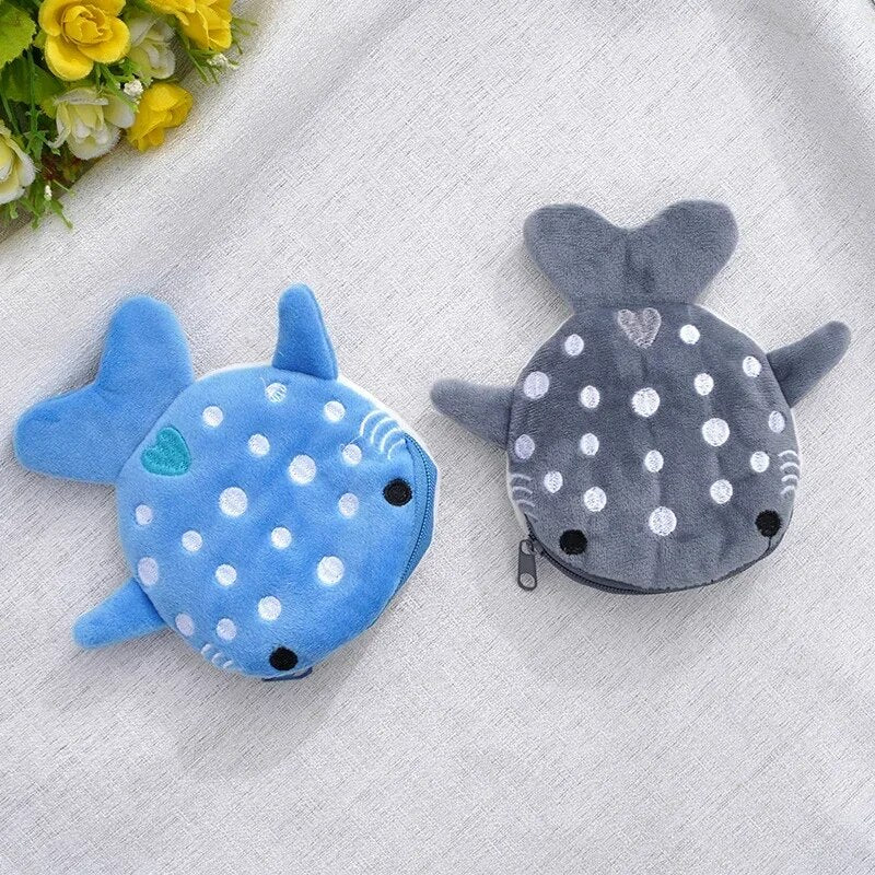 Cartoon Cute Plush Whale Shark Coin Purse Wallet Portable Coin Bag Key Earphone Coin Organizer Pouch Zipper Bag Earphone Pouch k