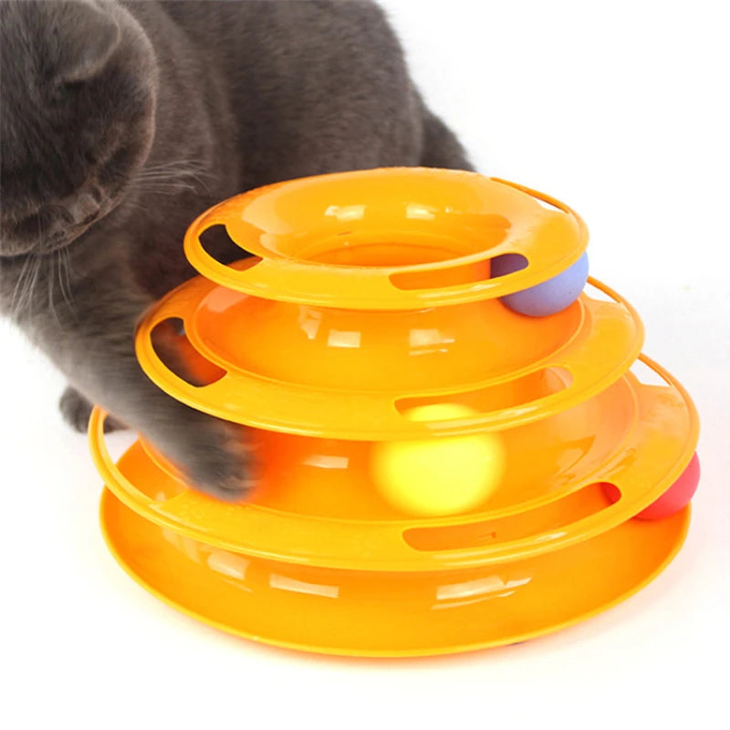 3-layer pet cat toy Training Entertainment board Interactive tower track dish Cat Turntable ball quadruple dish tumble