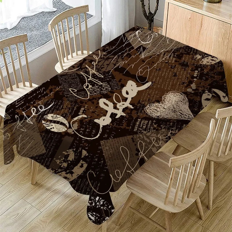 Retro Coffee Pattern Tablecloth Waterproof Dining Table Wedding Party Rectangular Tablecloth Home Textile Kitchen Decoration