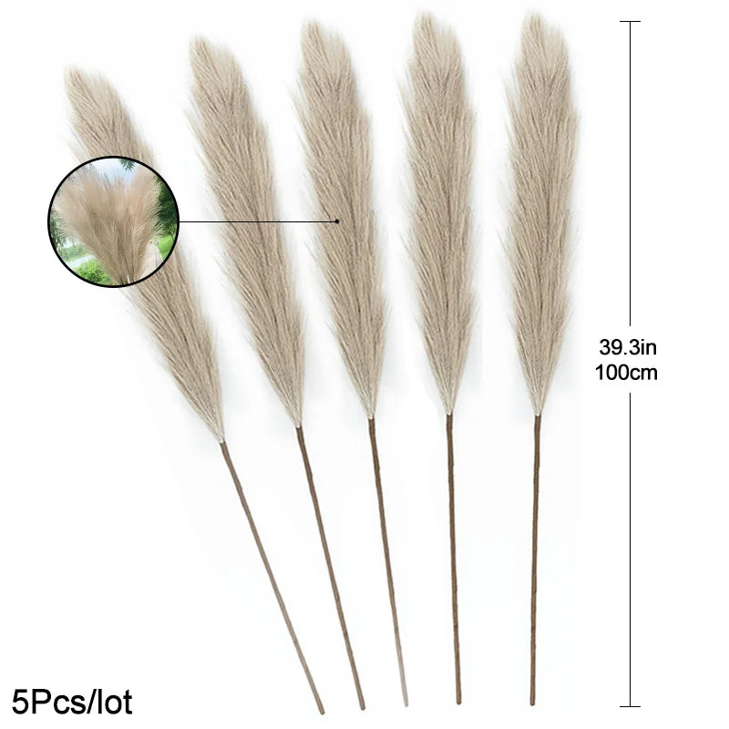 5Pcs 100/70cm Artificial Pampas Grass Bouquet New Year Holiday Wedding Party Home Decoration Plant Simulation Dried Flower Reed