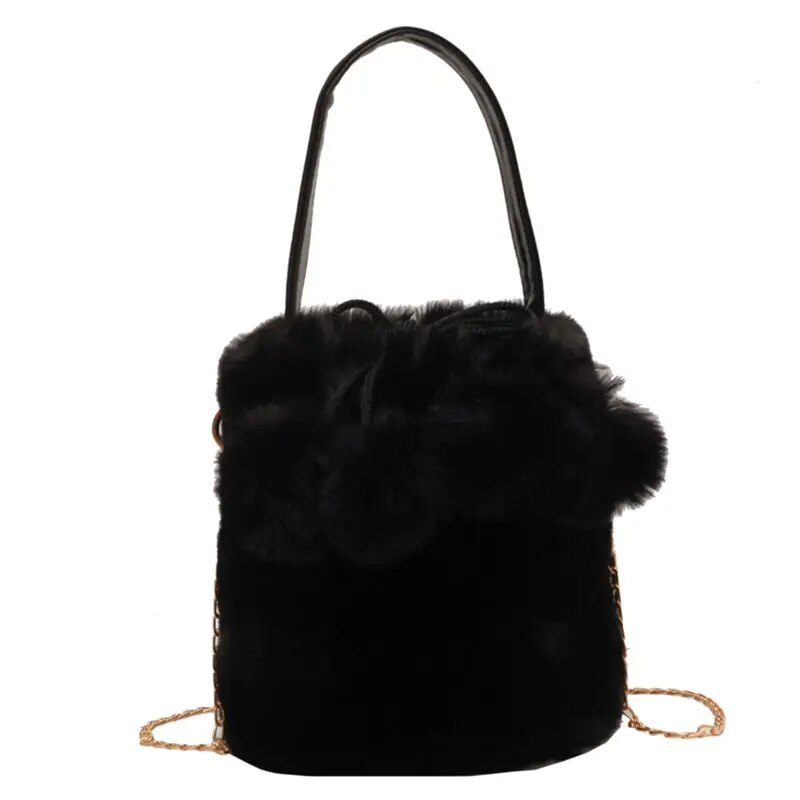 Artificial Fur Solid Color Handbag 2023 Winter New Soft Plush Women's Designer High Capacity Handbag Shoulder Wallet Bucket Bag