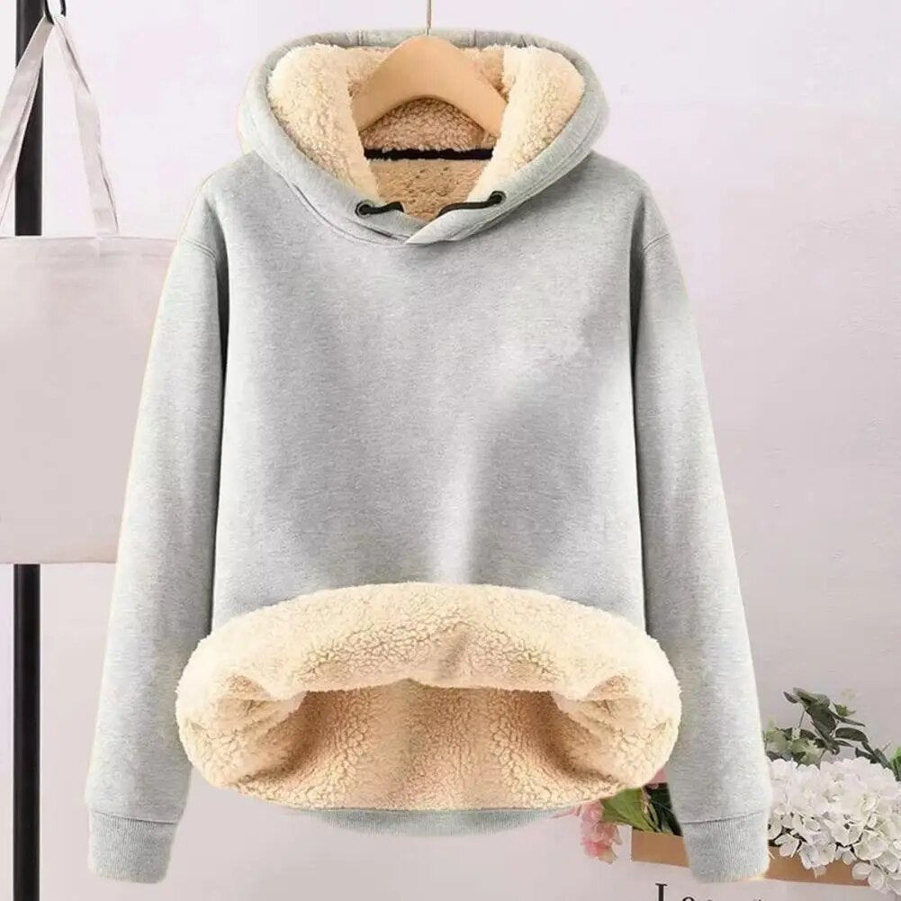 Men Sweatshirt Long Sleeve Loose Padded Drawstring Keep Warm Wind-proof Men Winter Hooded Sweatshirt Daily Wear