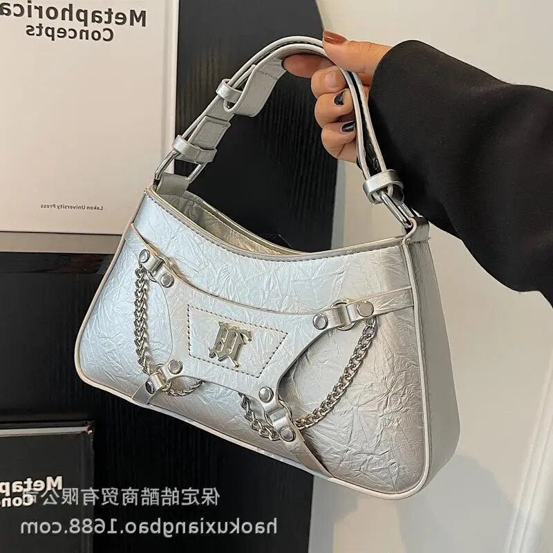 2023 New Casual PU Leather Women's Handbag Women's Luxury Designer Y2K Women's Shoulder Bag Wallet Metal Decoration Small Bag