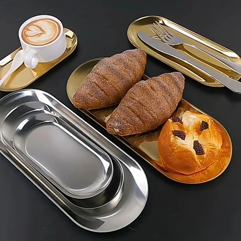 Stainless Steel Gold Dining Plate Dessert Plate Nut Fruit Cake Tray Snack Kitchen Plate Western Steak Kitchen Plate Dish