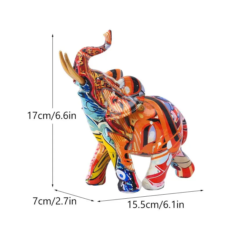 Resin Colorful Transfer Printed Elephant Figurines Modern Art Ornaments Animal Feng Shui Home Interior Office Decor Accessories