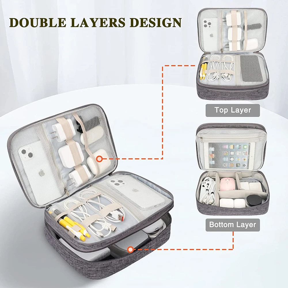 Electronic Organizer Electronic Accessories Bag Travel Cable Organizer Three-Layer for iPad Mini Kindle Hard Drives Cables