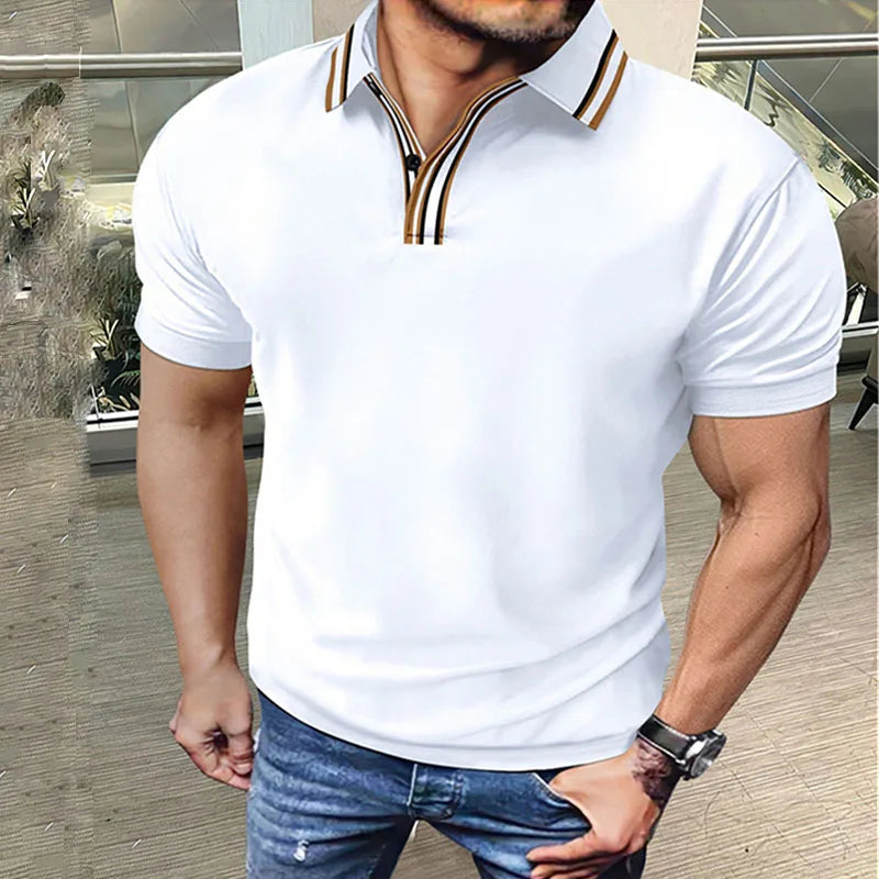 Summer men's breathable fashion luxury Polo shirt business short-sleeved Polo shirt solid color lapel men's casual shirt