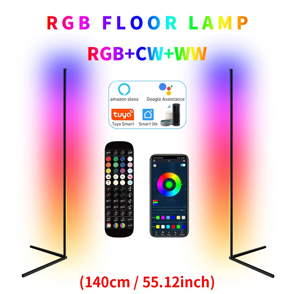 RGB LED Floor Lamp Living Room Corner Lamp Smart APP Remote Control 140cm Atmospheric Standing Stand Light Christmas Home Decor