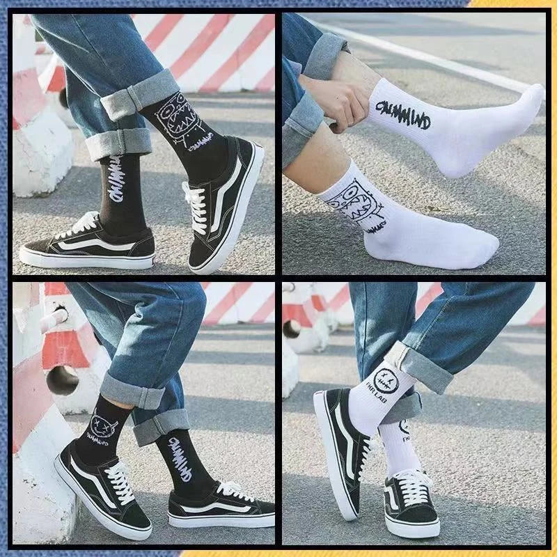 Men Women Socks Cotton Simplicity Anime Devil Grimace Harajuku Black White Graffiti Fashion Long Funny Hip Hop Sox Unisex medias