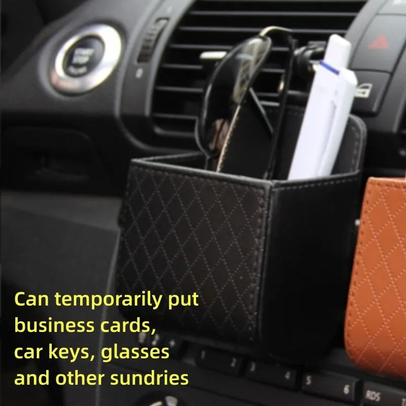 1pc Car Storage Bag Air Vent Dashboard Tidy Hanging Leather Organizer Box Glasses Phone Holder Storage Organizer Car Accessorie