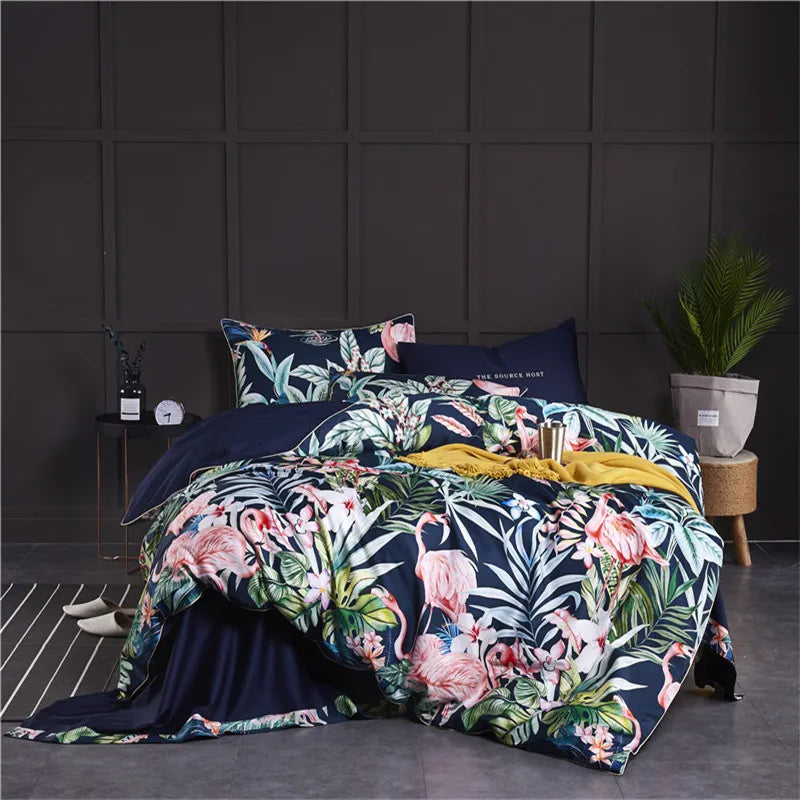 29Color 4/6Pcs Luxury Egyptian Cotton Bedding Set Queen King size Bright Flamingo Leaf Duvet Cover Bed sheet set Fitted sheet