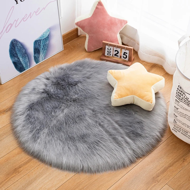 Plush Round Carpet Sheepskin Pink living Room Home Decor Bedroom Floor Cushion Mats For bedroom white area shaggy Fur Rugs