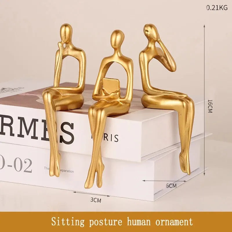 Collection 3PCS Home Decoration Accessories Resin Abstract Thinker Statue Bookshelf Sculpture Living Room Decoration