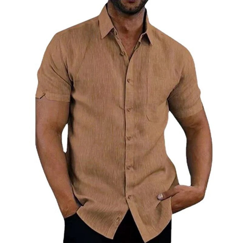 Summer Short Sleeved Men’s Shirt Casual Cotton Linen Shirts For Men Turn-Down Collar Formal Social Shirts Blouses Male Clothes