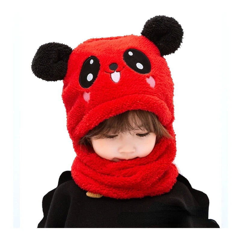 Cartoon Hat for Girls Boys Scarf Thicken Cap Winter Hat for Kids Newborn Baby Stuff Children Hat Plus Fleece Kids Caps 1-18Years