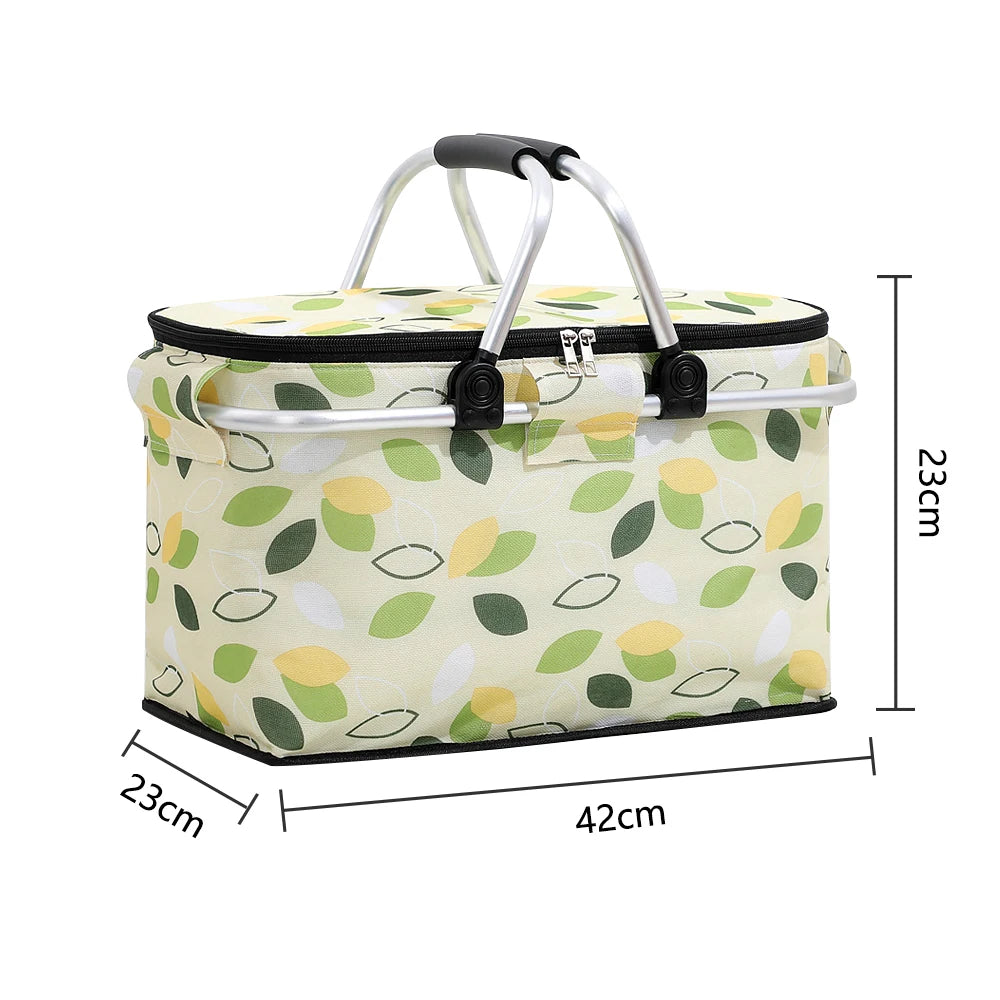 Outdoor Large Capacity Insulated Picnic Basket Camping Picnic Basket Travel Picnic Bag Portable Bento Bag Camping Cooler Basket