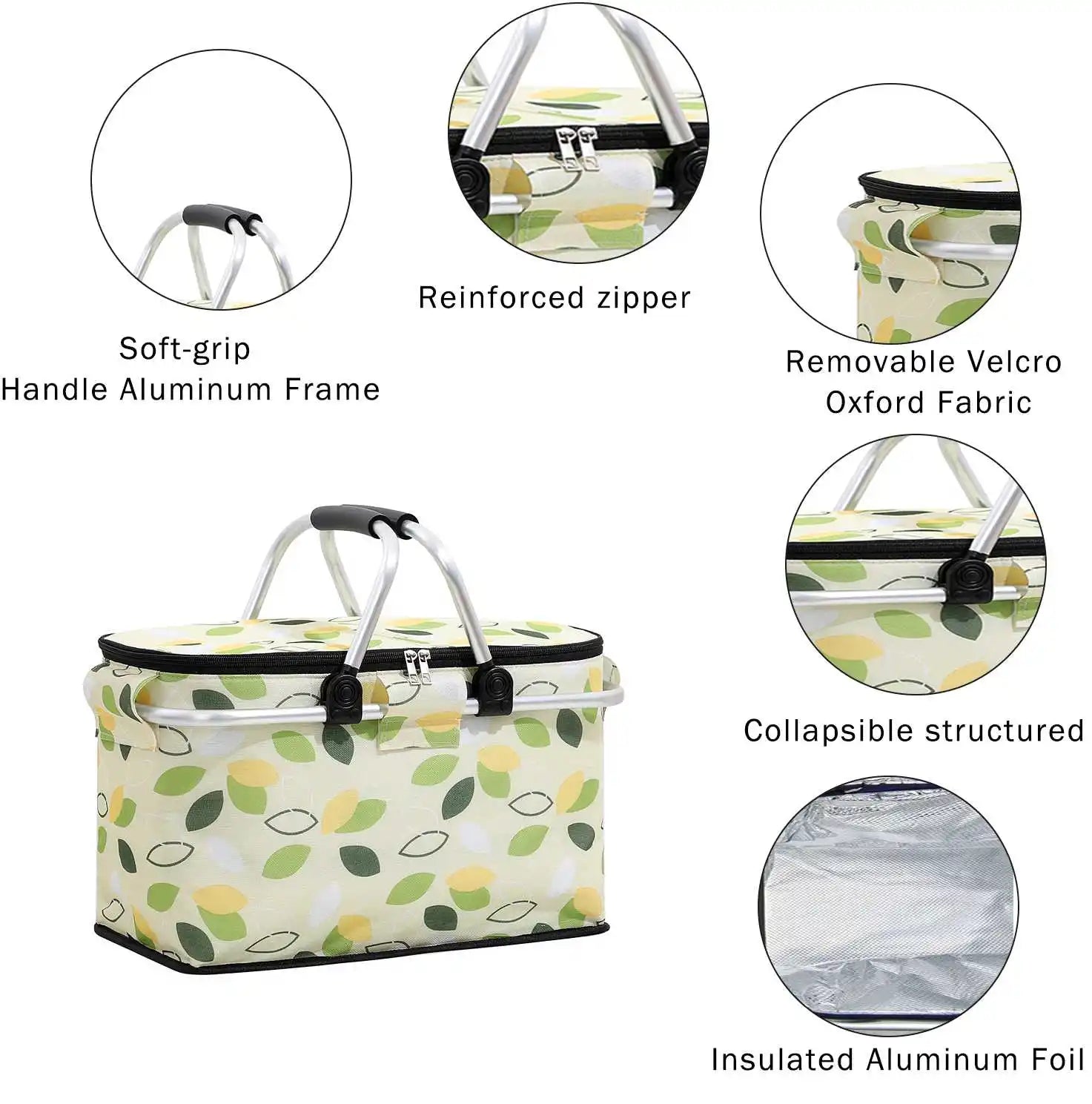 Outdoor Large Capacity Insulated Picnic Basket Camping Picnic Basket Travel Picnic Bag Portable Bento Bag Camping Cooler Basket