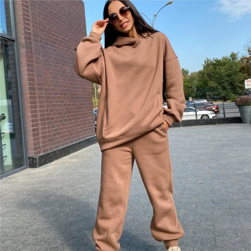 New Winter Women's Sportswear Hoodie+Sweatpants 2-Piece Set Fashion Casual Jogging Female Top Pure Cotton Pullovers 2023